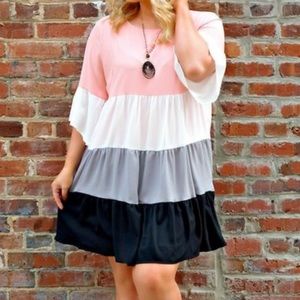 Peach/Gray Ruffle Dress